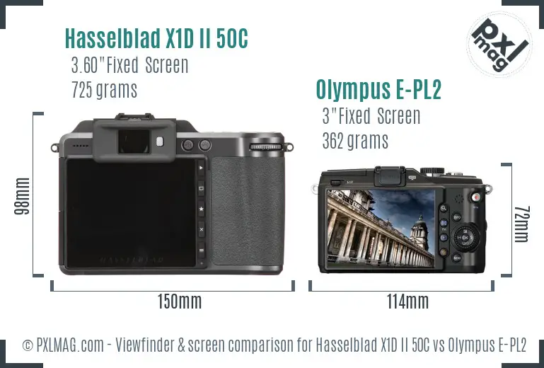 Hasselblad X1D II 50C vs Olympus E-PL2 Screen and Viewfinder comparison