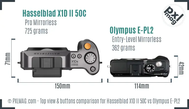 Hasselblad X1D II 50C vs Olympus E-PL2 top view buttons comparison