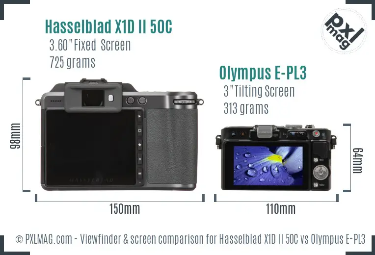 Hasselblad X1D II 50C vs Olympus E-PL3 Screen and Viewfinder comparison