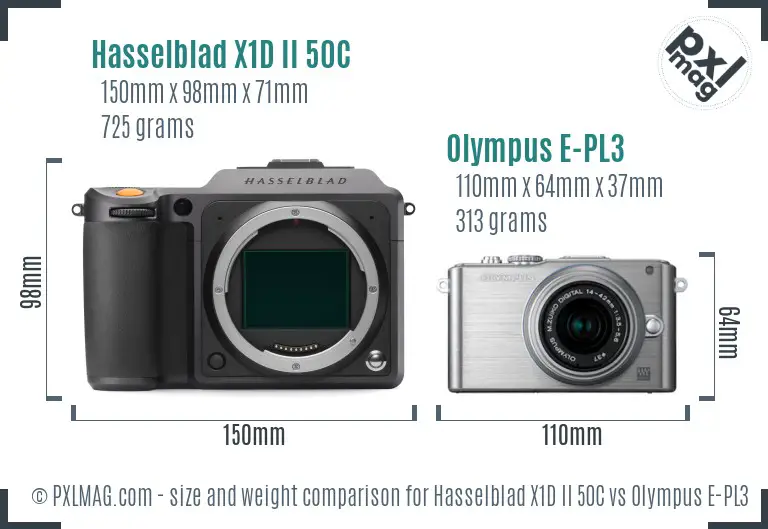 Hasselblad X1D II 50C vs Olympus E-PL3 size comparison