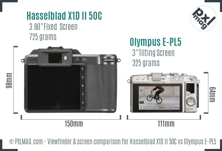 Hasselblad X1D II 50C vs Olympus E-PL5 Screen and Viewfinder comparison