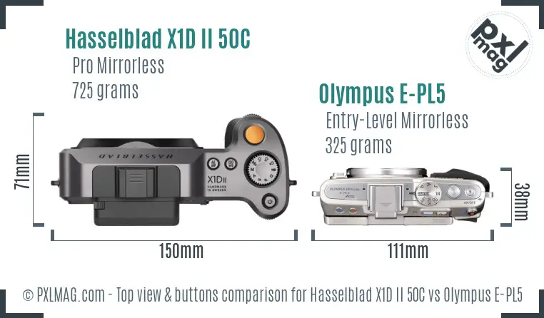 Hasselblad X1D II 50C vs Olympus E-PL5 top view buttons comparison