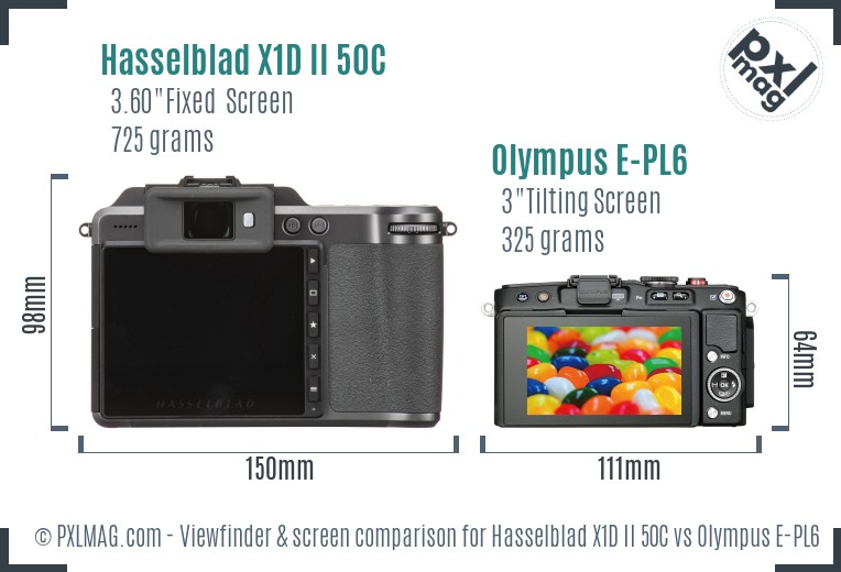 Hasselblad X1D II 50C vs Olympus E-PL6 Screen and Viewfinder comparison