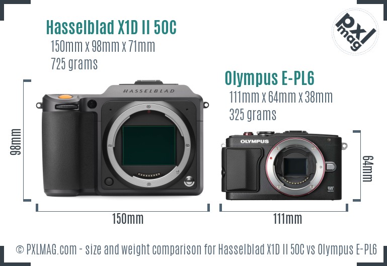 Hasselblad X1D II 50C vs Olympus E-PL6 size comparison