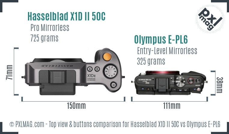 Hasselblad X1D II 50C vs Olympus E-PL6 top view buttons comparison