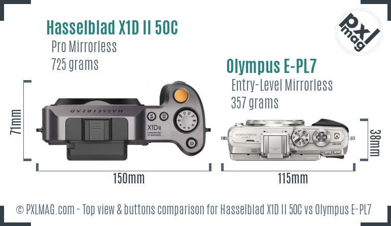 Hasselblad X1D II 50C vs Olympus E-PL7 top view buttons comparison