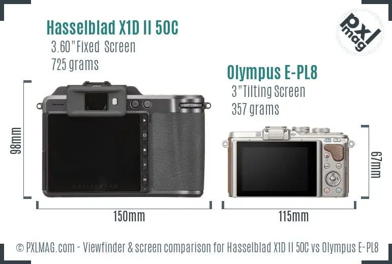 Hasselblad X1D II 50C vs Olympus E-PL8 Screen and Viewfinder comparison