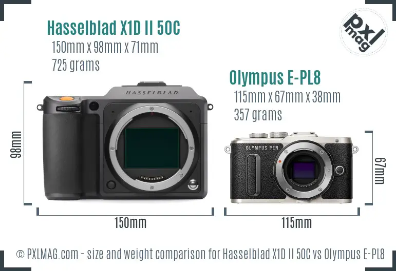 Hasselblad X1D II 50C vs Olympus E-PL8 size comparison