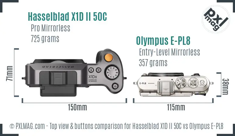 Hasselblad X1D II 50C vs Olympus E-PL8 top view buttons comparison