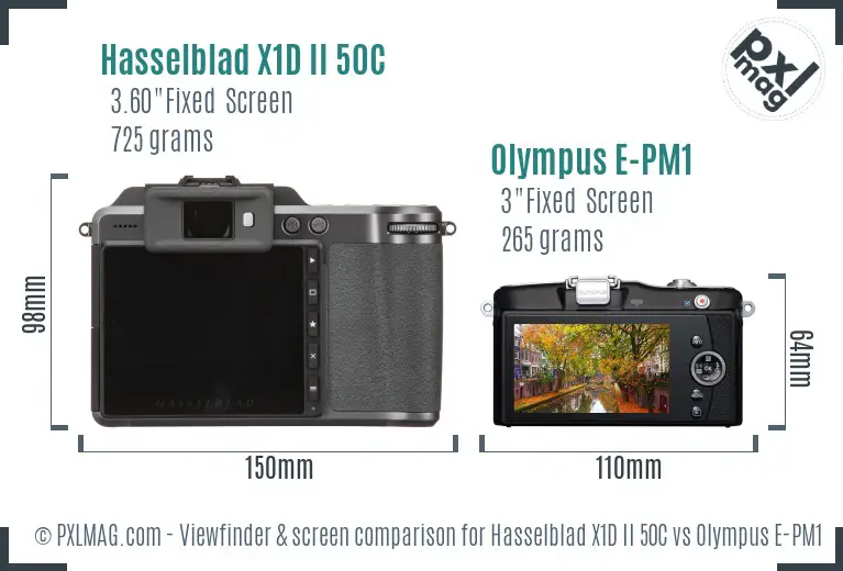Hasselblad X1D II 50C vs Olympus E-PM1 Screen and Viewfinder comparison