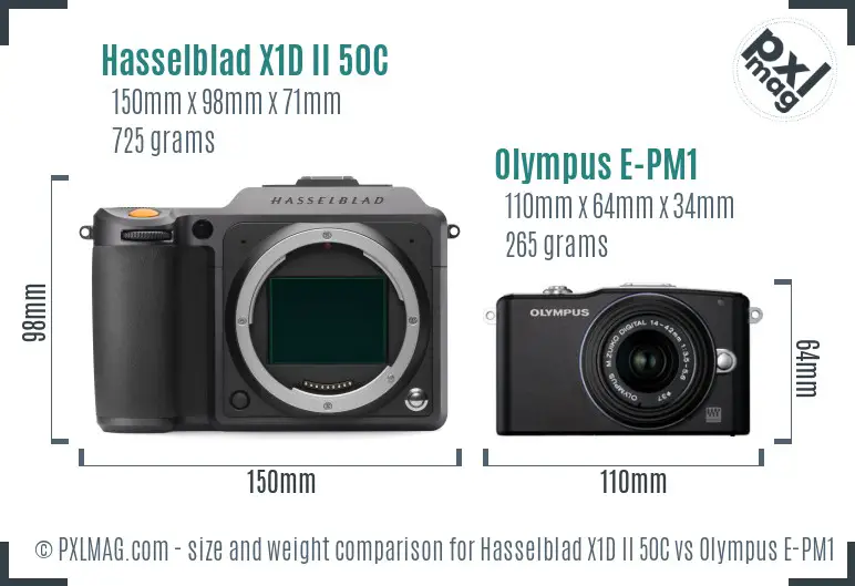 Hasselblad X1D II 50C vs Olympus E-PM1 size comparison