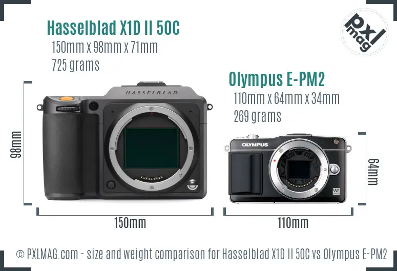 Hasselblad X1D II 50C vs Olympus E-PM2 size comparison Hasselblad X1D II 50C vs Olympus E-PM2 size comparison