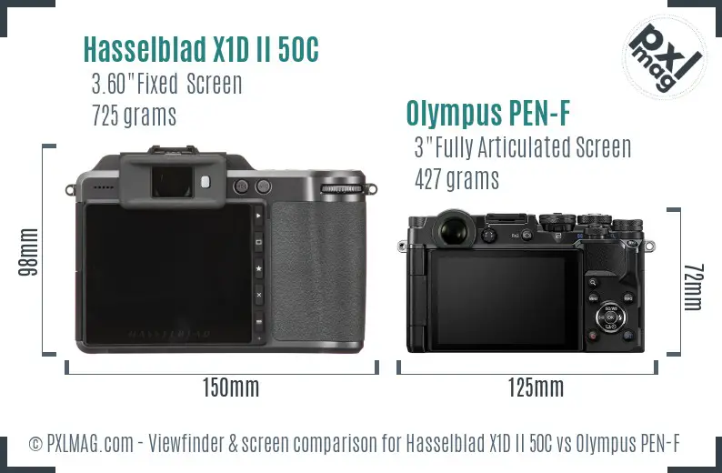 Hasselblad X1D II 50C vs Olympus PEN-F Screen and Viewfinder comparison