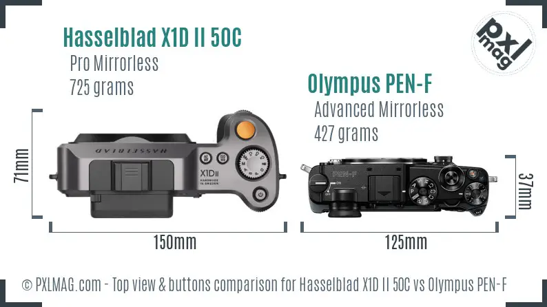 Hasselblad X1D II 50C vs Olympus PEN-F top view buttons comparison