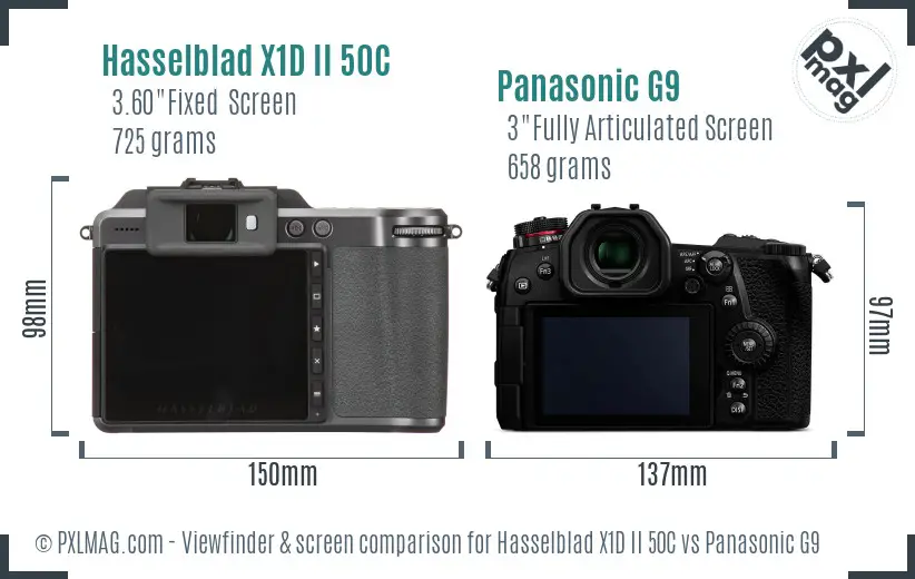 Hasselblad X1D II 50C vs Panasonic G9 Screen and Viewfinder comparison