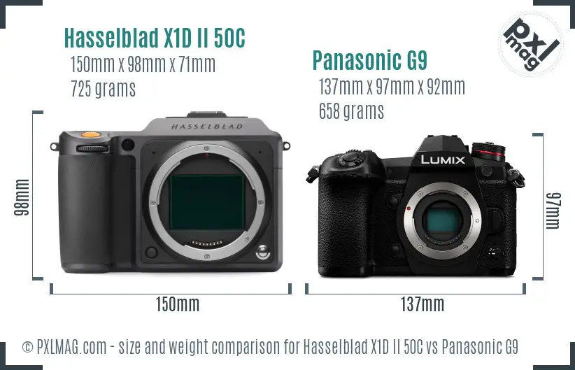 Hasselblad X1D II 50C vs Panasonic G9 size comparison