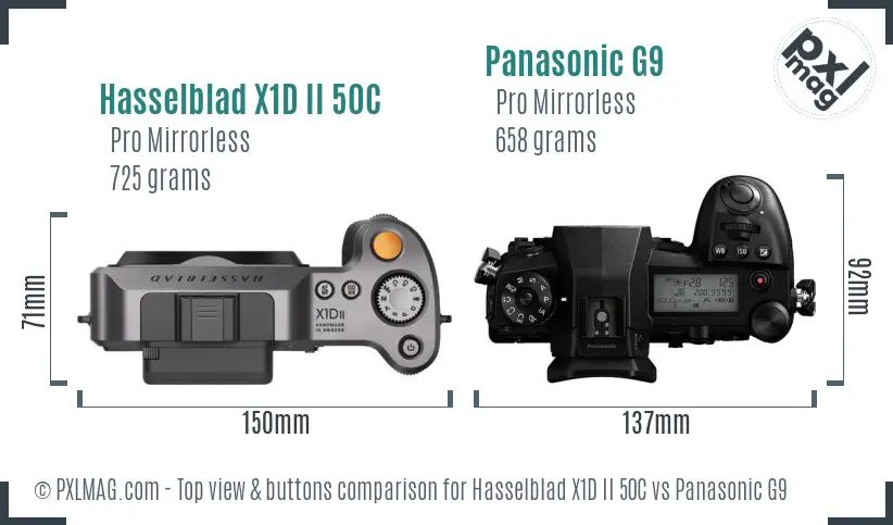 Hasselblad X1D II 50C vs Panasonic G9 top view buttons comparison