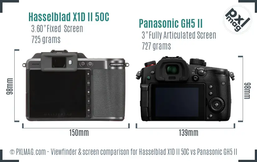 Hasselblad X1D II 50C vs Panasonic GH5 II Screen and Viewfinder comparison