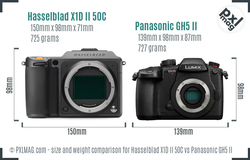 Hasselblad X1D II 50C vs Panasonic GH5 II size comparison