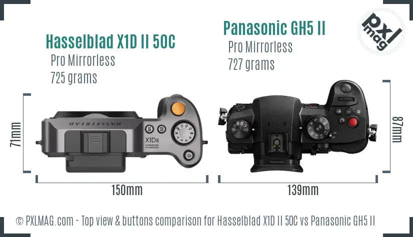 Hasselblad X1D II 50C vs Panasonic GH5 II top view buttons comparison