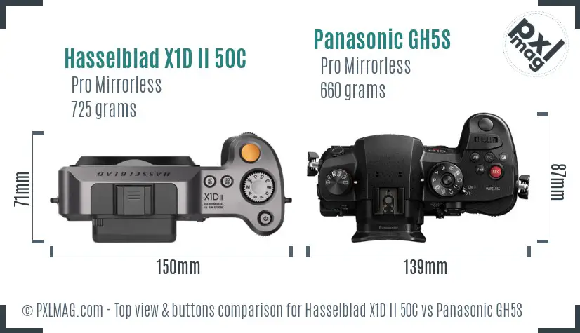 Hasselblad X1D II 50C vs Panasonic GH5S top view buttons comparison