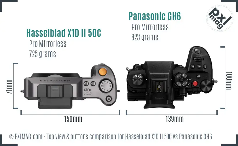 Hasselblad X1D II 50C vs Panasonic GH6 top view buttons comparison