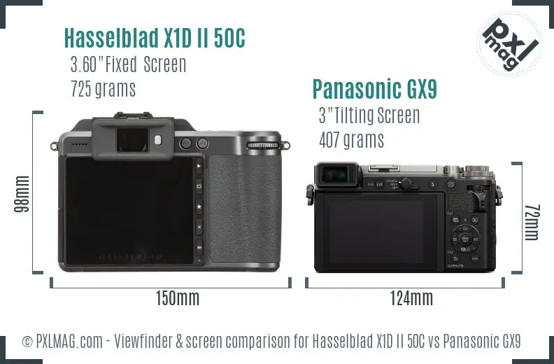 Hasselblad X1D II 50C vs Panasonic GX9 Screen and Viewfinder comparison