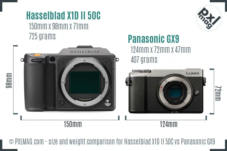 Hasselblad X1D II 50C vs Panasonic GX9 size comparison