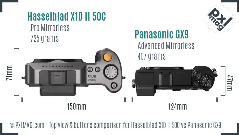 Hasselblad X1D II 50C vs Panasonic GX9 top view buttons comparison