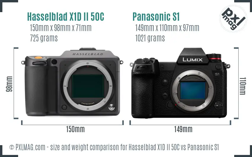 Hasselblad X1D II 50C vs Panasonic S1 size comparison
