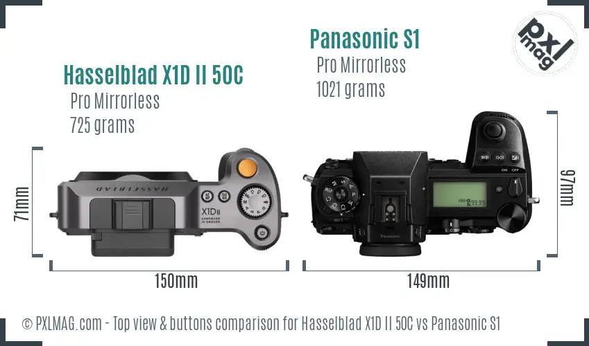 Hasselblad X1D II 50C vs Panasonic S1 top view buttons comparison
