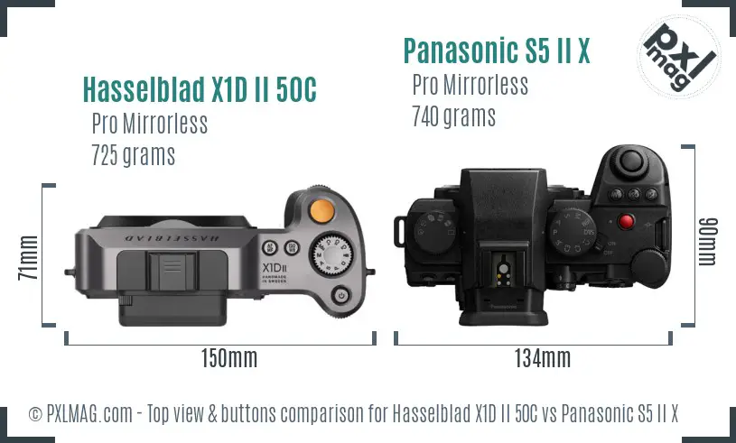 Hasselblad X1D II 50C vs Panasonic S5 II X top view buttons comparison Hasselblad X1D II 50C vs Panasonic S5 II X top view buttons comparison