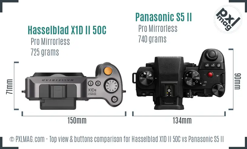 Hasselblad X1D II 50C vs Panasonic S5 II top view buttons comparison