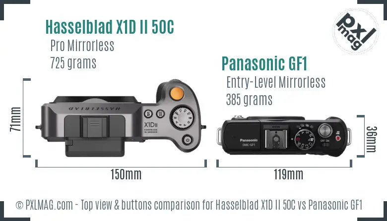 Hasselblad X1D II 50C vs Panasonic GF1 top view buttons comparison