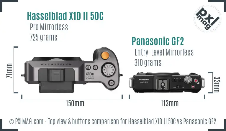 Hasselblad X1D II 50C vs Panasonic GF2 top view buttons comparison