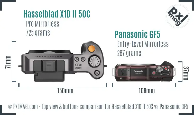 Hasselblad X1D II 50C vs Panasonic GF5 top view buttons comparison