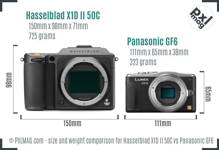 Hasselblad X1D II 50C vs Panasonic GF6 size comparison Hasselblad X1D II 50C vs Panasonic GF6 size comparison