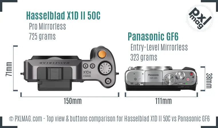 Hasselblad X1D II 50C vs Panasonic GF6 top view buttons comparison Hasselblad X1D II 50C vs Panasonic GF6 top view buttons comparison