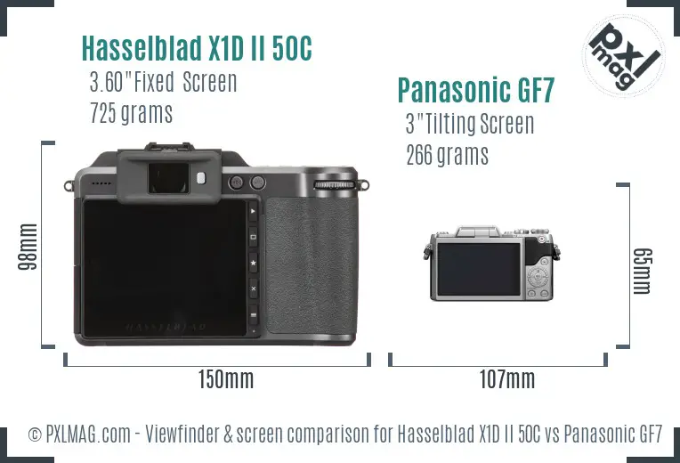 Hasselblad X1D II 50C vs Panasonic GF7 Screen and Viewfinder comparison