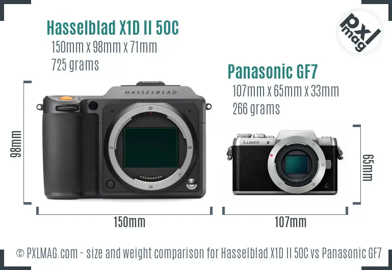Hasselblad X1D II 50C vs Panasonic GF7 size comparison