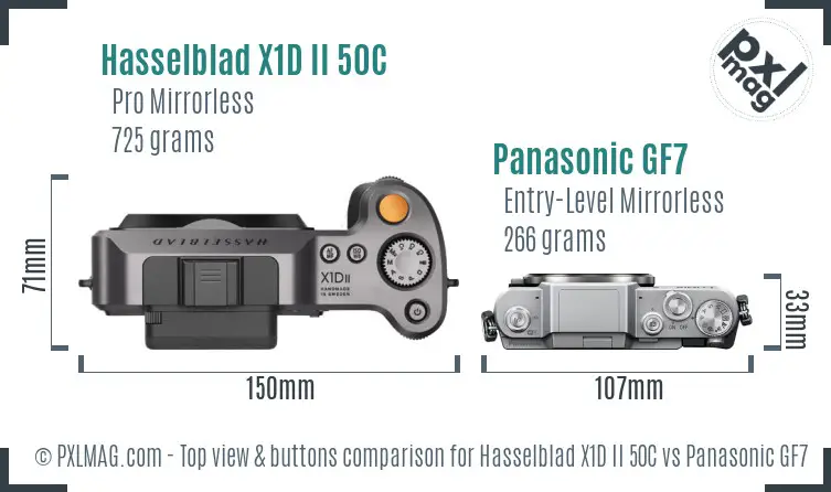 Hasselblad X1D II 50C vs Panasonic GF7 top view buttons comparison
