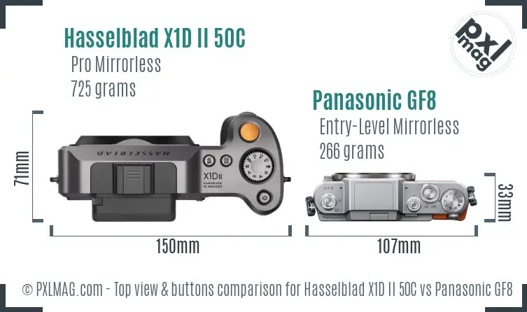 Hasselblad X1D II 50C vs Panasonic GF8 top view buttons comparison