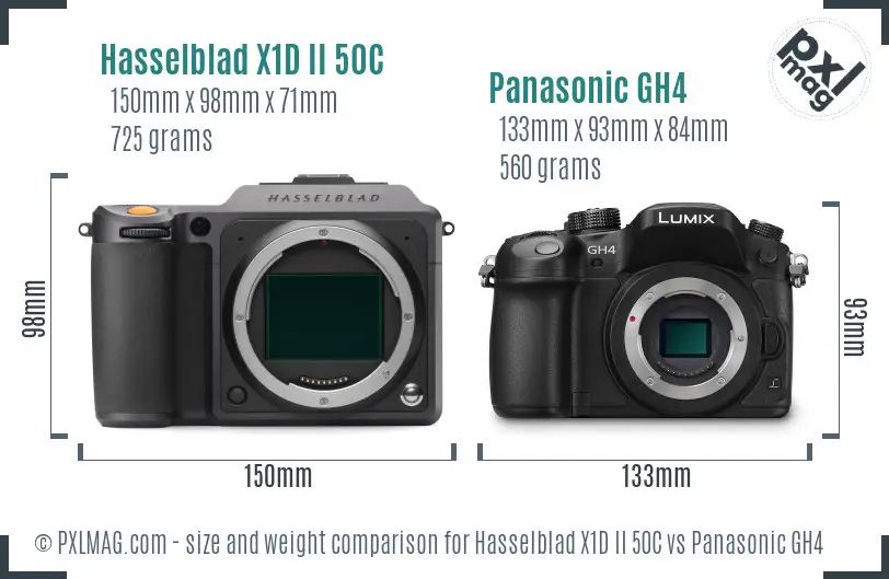 Hasselblad X1D II 50C vs Panasonic GH4 size comparison