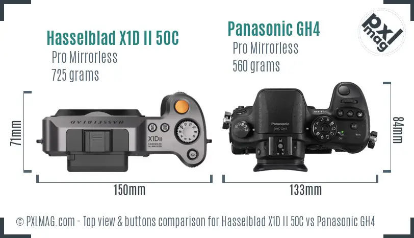 Hasselblad X1D II 50C vs Panasonic GH4 top view buttons comparison