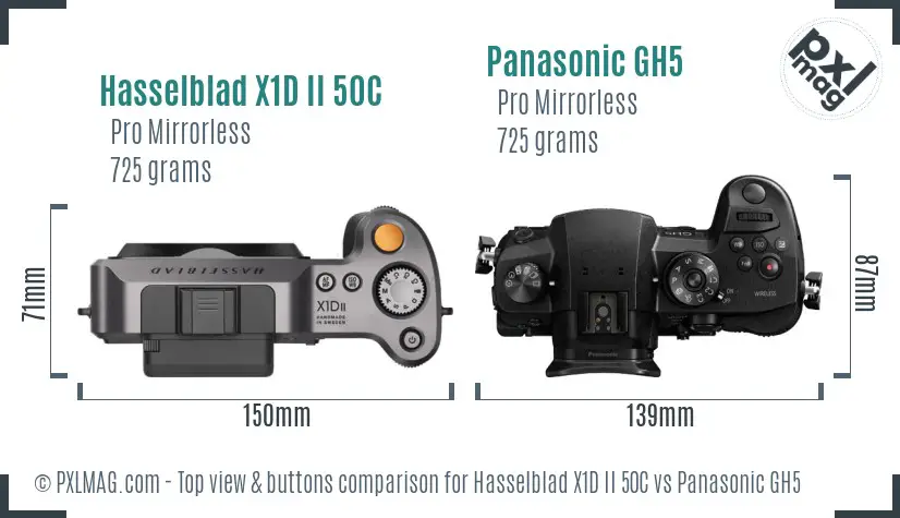 Hasselblad X1D II 50C vs Panasonic GH5 top view buttons comparison