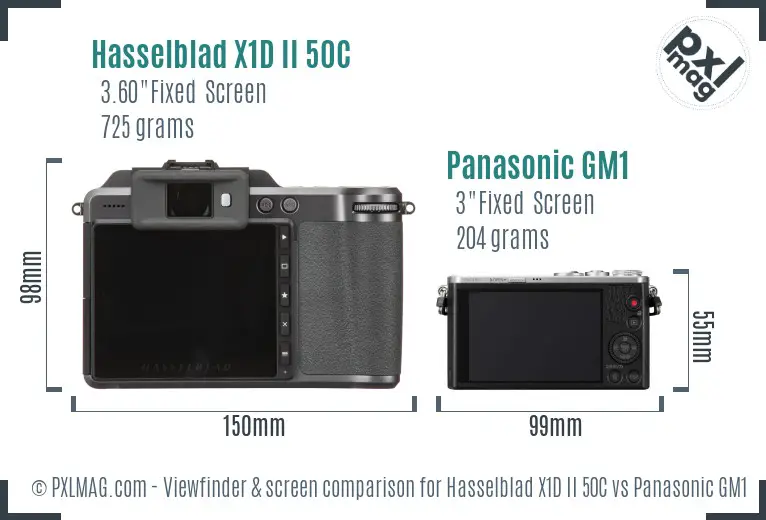 Hasselblad X1D II 50C vs Panasonic GM1 Screen and Viewfinder comparison