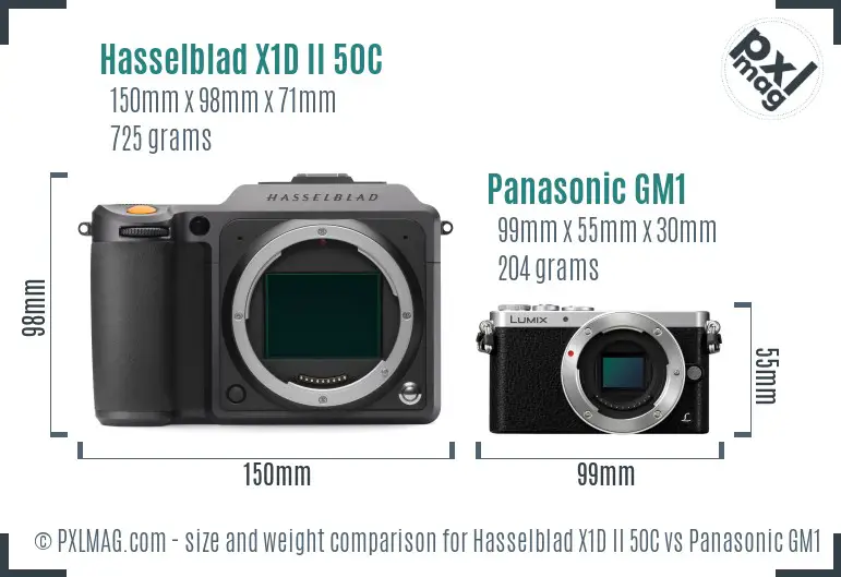 Hasselblad X1D II 50C vs Panasonic GM1 size comparison