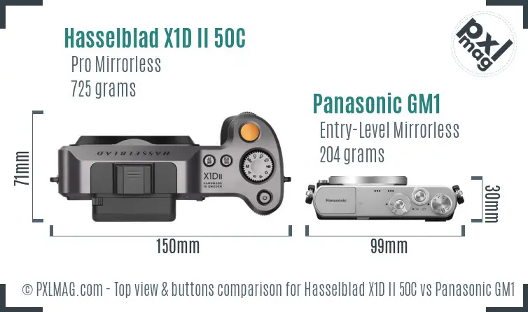 Hasselblad X1D II 50C vs Panasonic GM1 top view buttons comparison