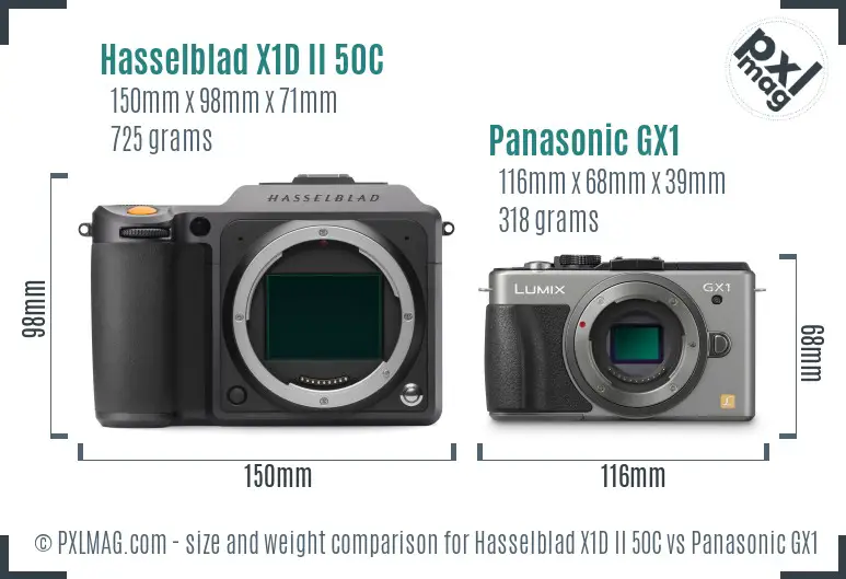 Hasselblad X1D II 50C vs Panasonic GX1 size comparison