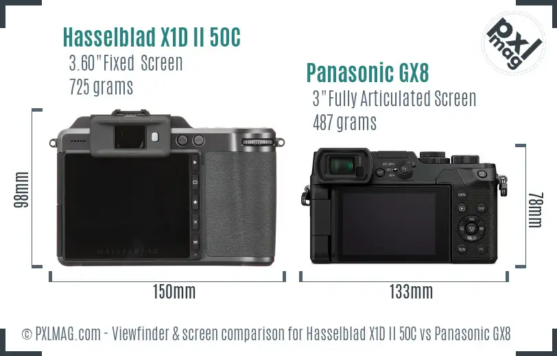 Hasselblad X1D II 50C vs Panasonic GX8 Screen and Viewfinder comparison